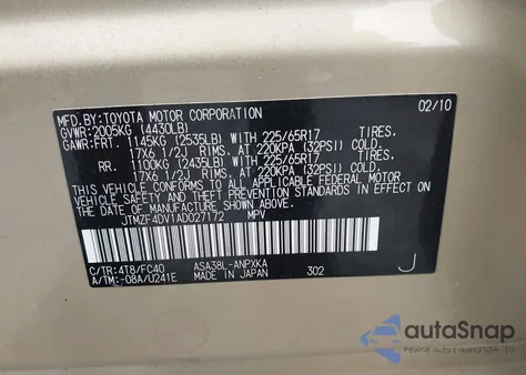 2010 Toyota Rav4 from USA, damaged, VIN JTMZF4DV1AD027172